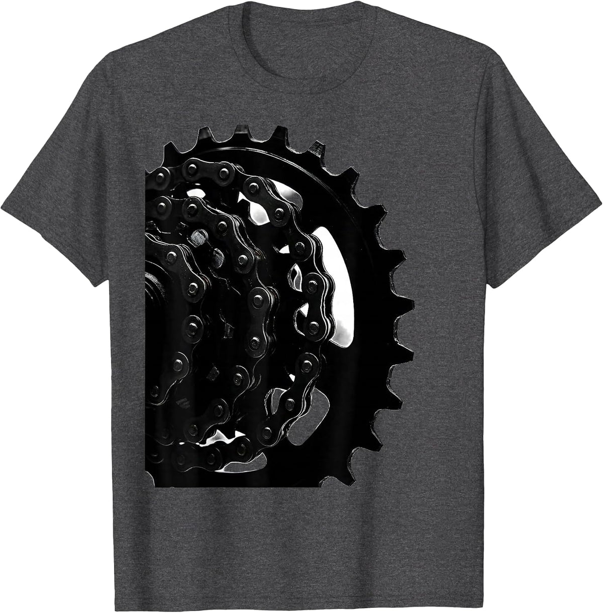 Bike Chain and Sprocket Gears Close-Up Graphic T-Shirt - Dark Heather Grey