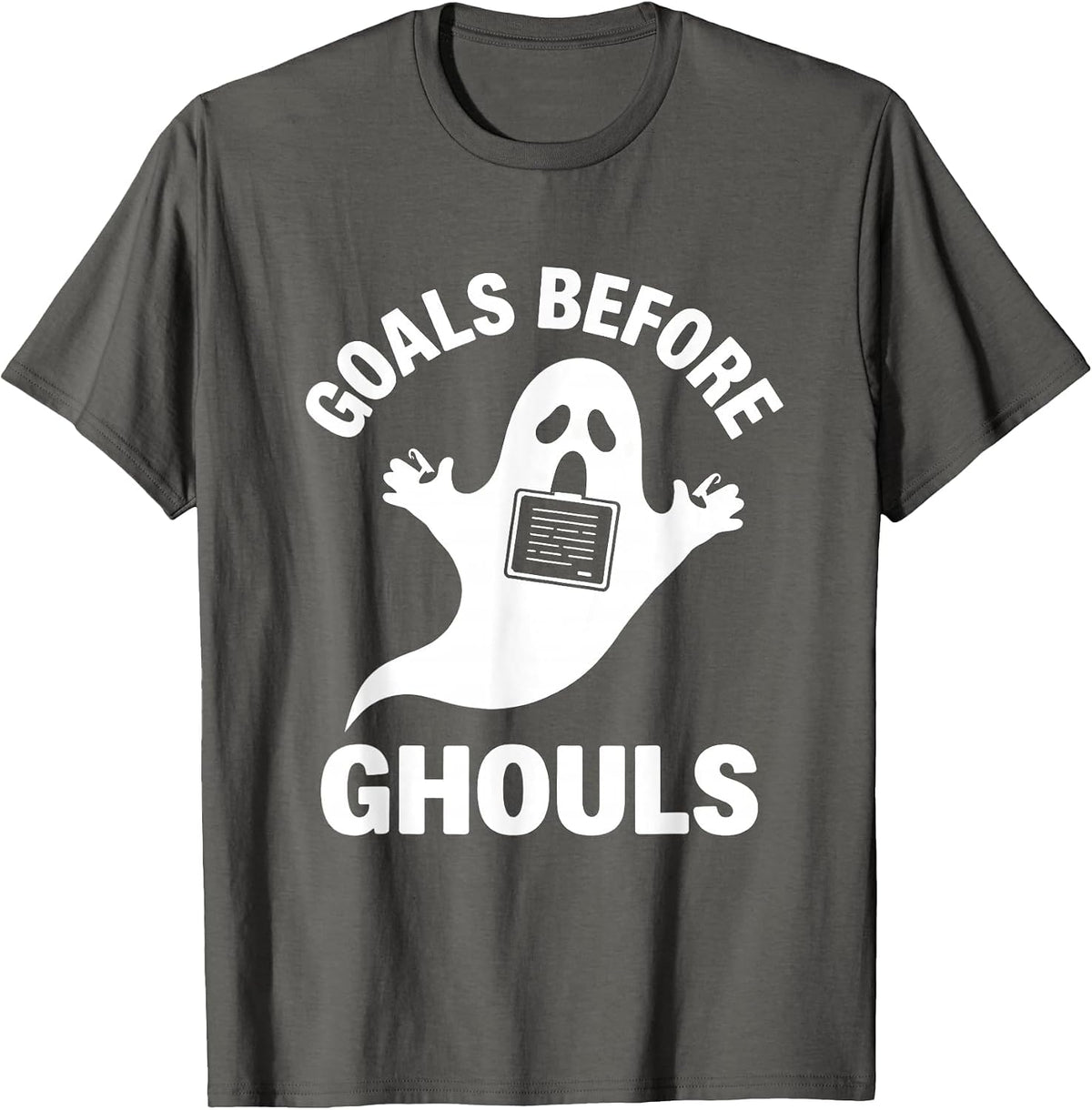 Goals Before Ghouls Funny SLP Halloween Speech Therapy T-Shirt, Men, Asphalt Grey, Small - As Pictured