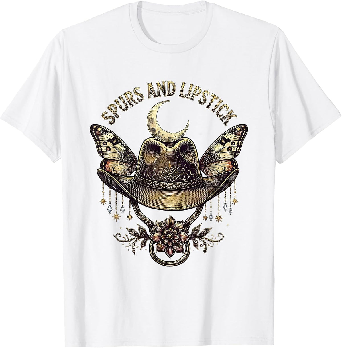 Men's Spurs and Lipstick Cowboy Western Design T-Shirt - White