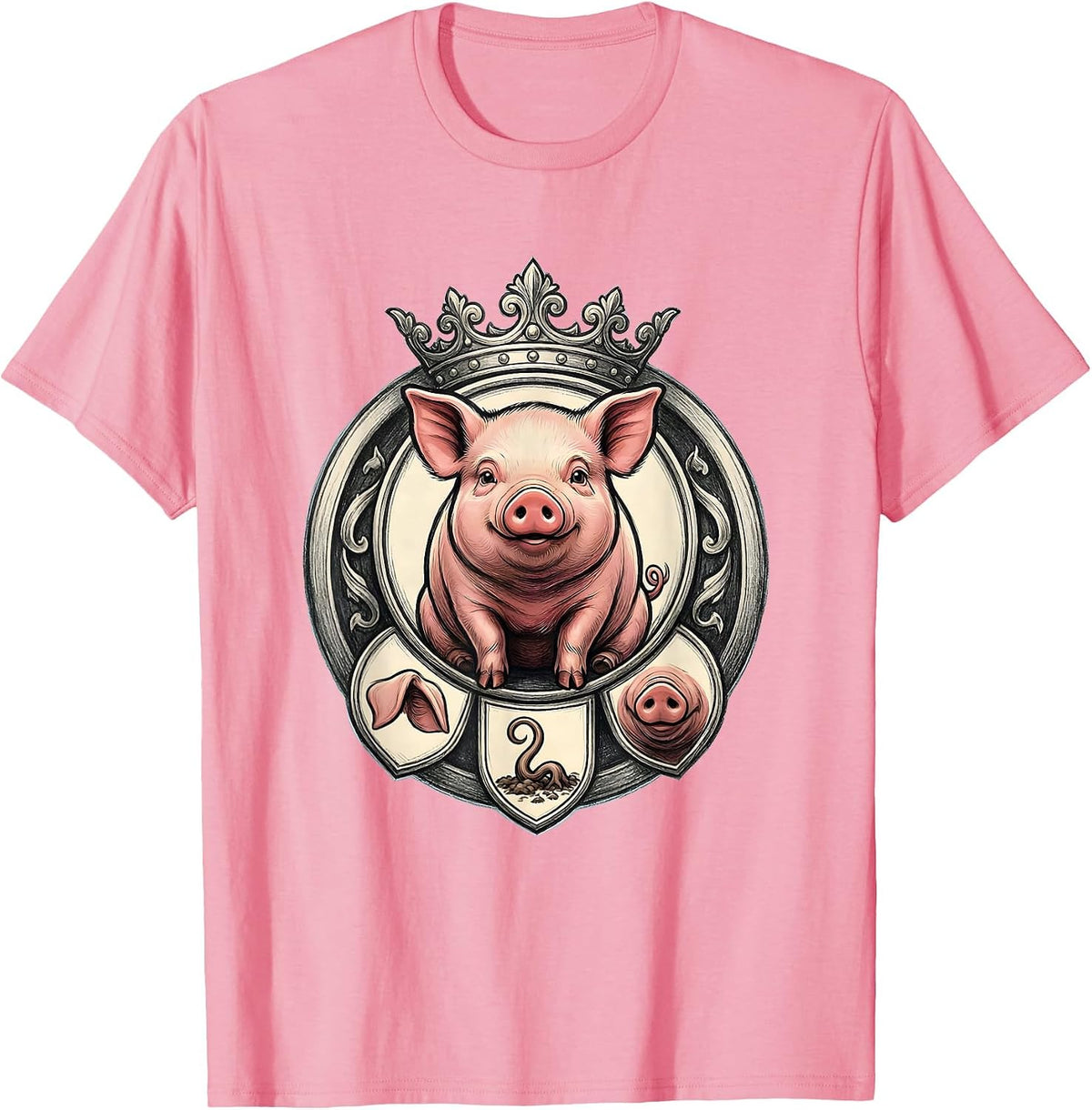 Men's Potbellied Pig Crest Cute Cartoon Pig Lover Emblem T-Shirt - Pink