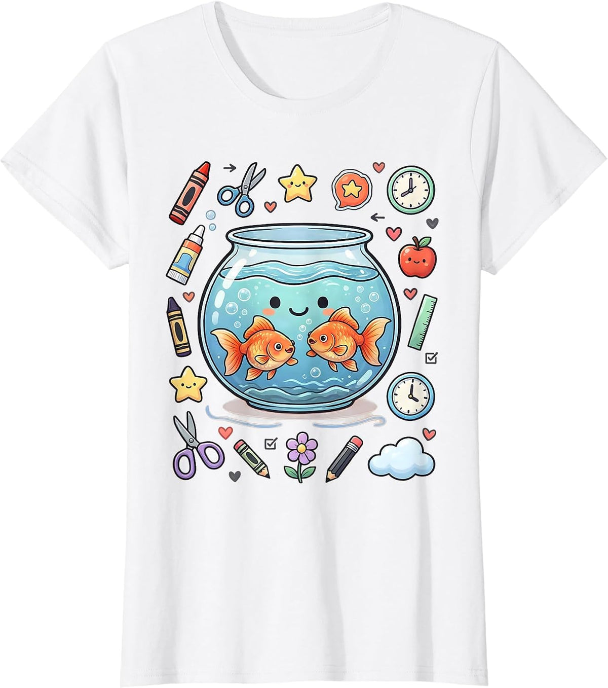 Preschool Goldfish Classroom Fishbowl Graphic T-Shirt - White