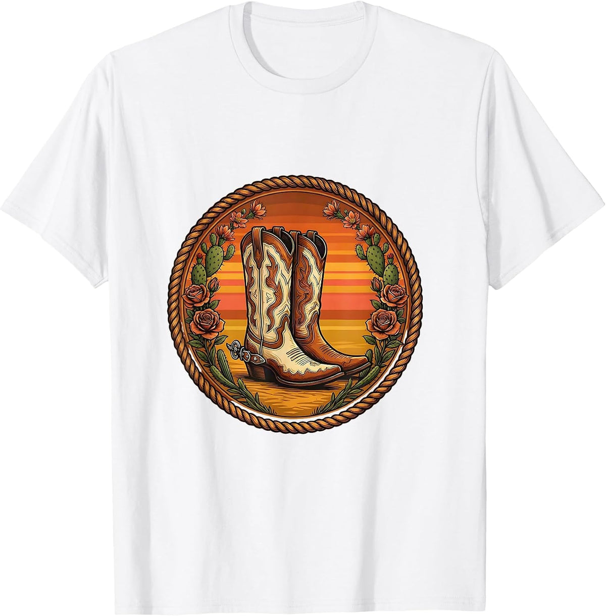 Cowgirl Boots Spurs and Desert Roses Graphic T-Shirt - White
