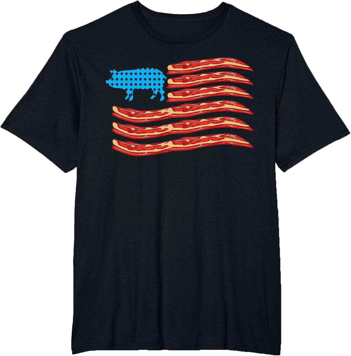 Bacon US Flag, Pig, Bacon Patriot T-Shirt - Black