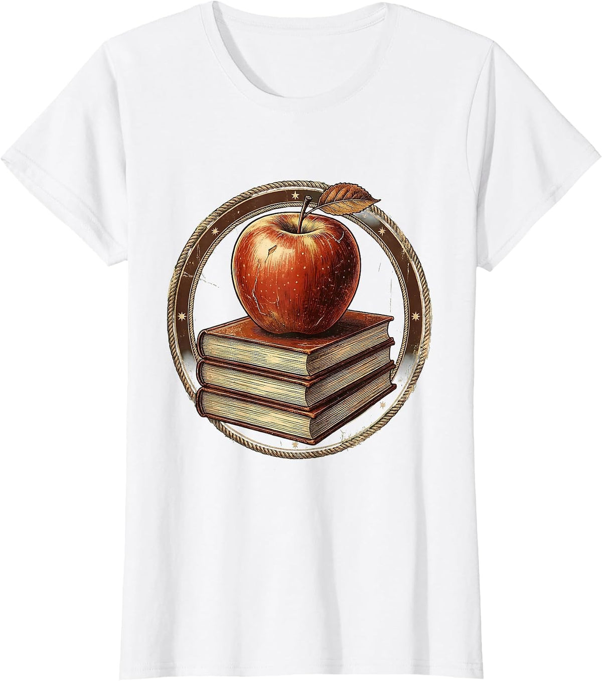 Middle School Teacher Apple and Books Illustration T-Shirt - White