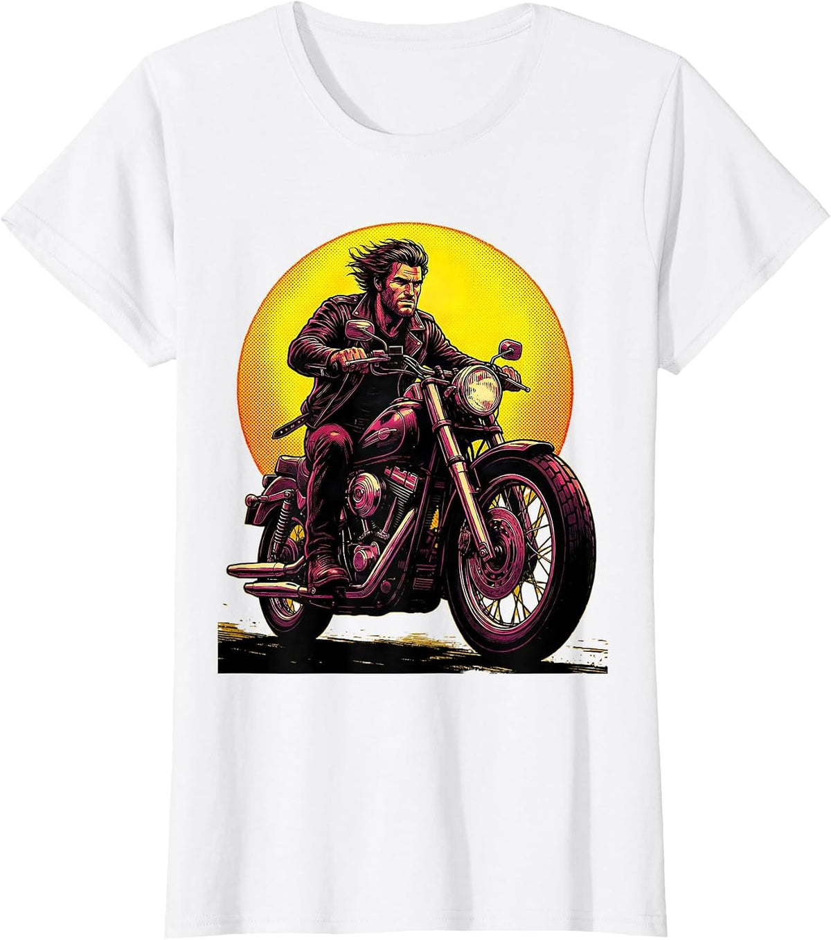 Rugged Rider Sunset Motorcycle Graphic Tee T-Shirt - White