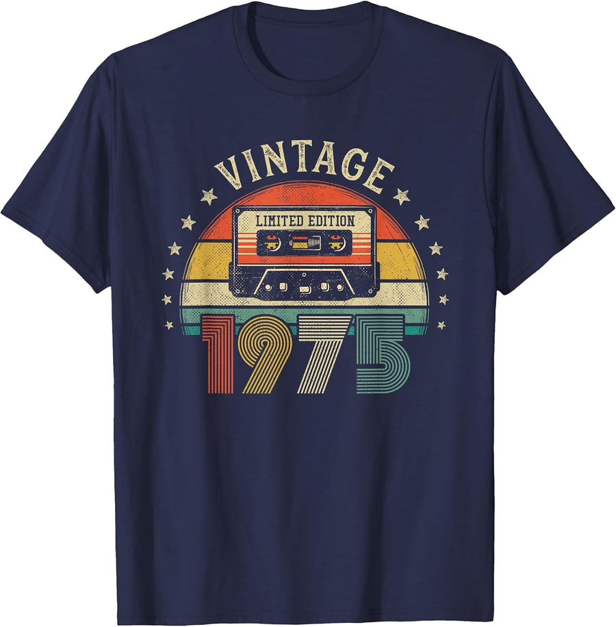 Vintage 1975 Retro Cassette Tape - 51st Birthday T-Shirt - Navy Blue