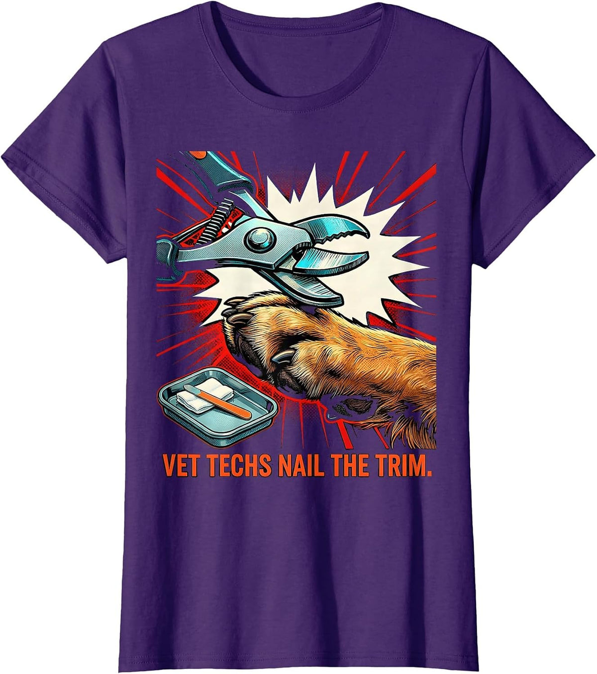 Women's Vet Techs Nail The Trim Pop Art Veterinary Technician T-Shirt - Purple