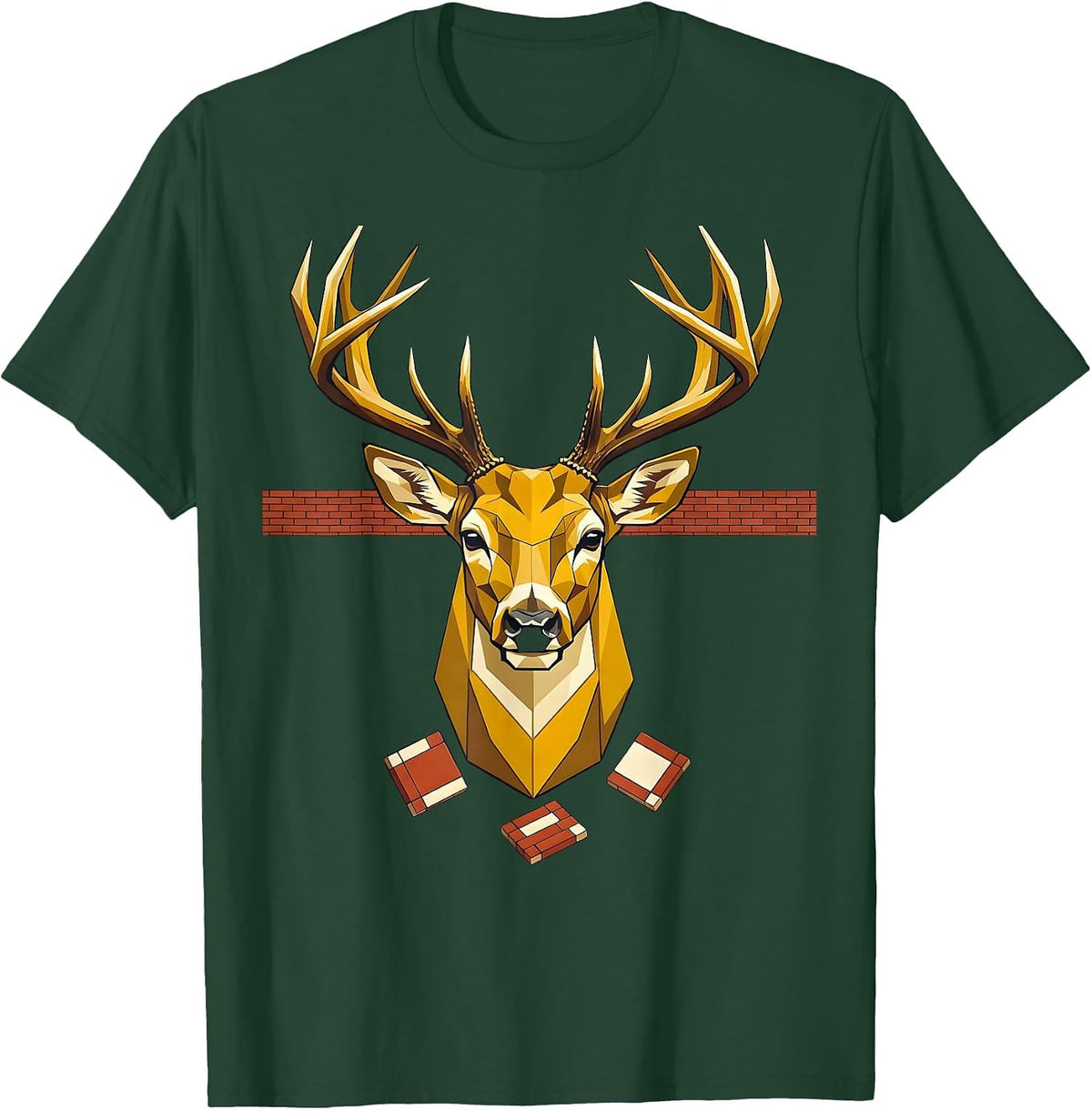Oversized Buck Head Geometric Deer Hunting Humor T-Shirt - Dark Green