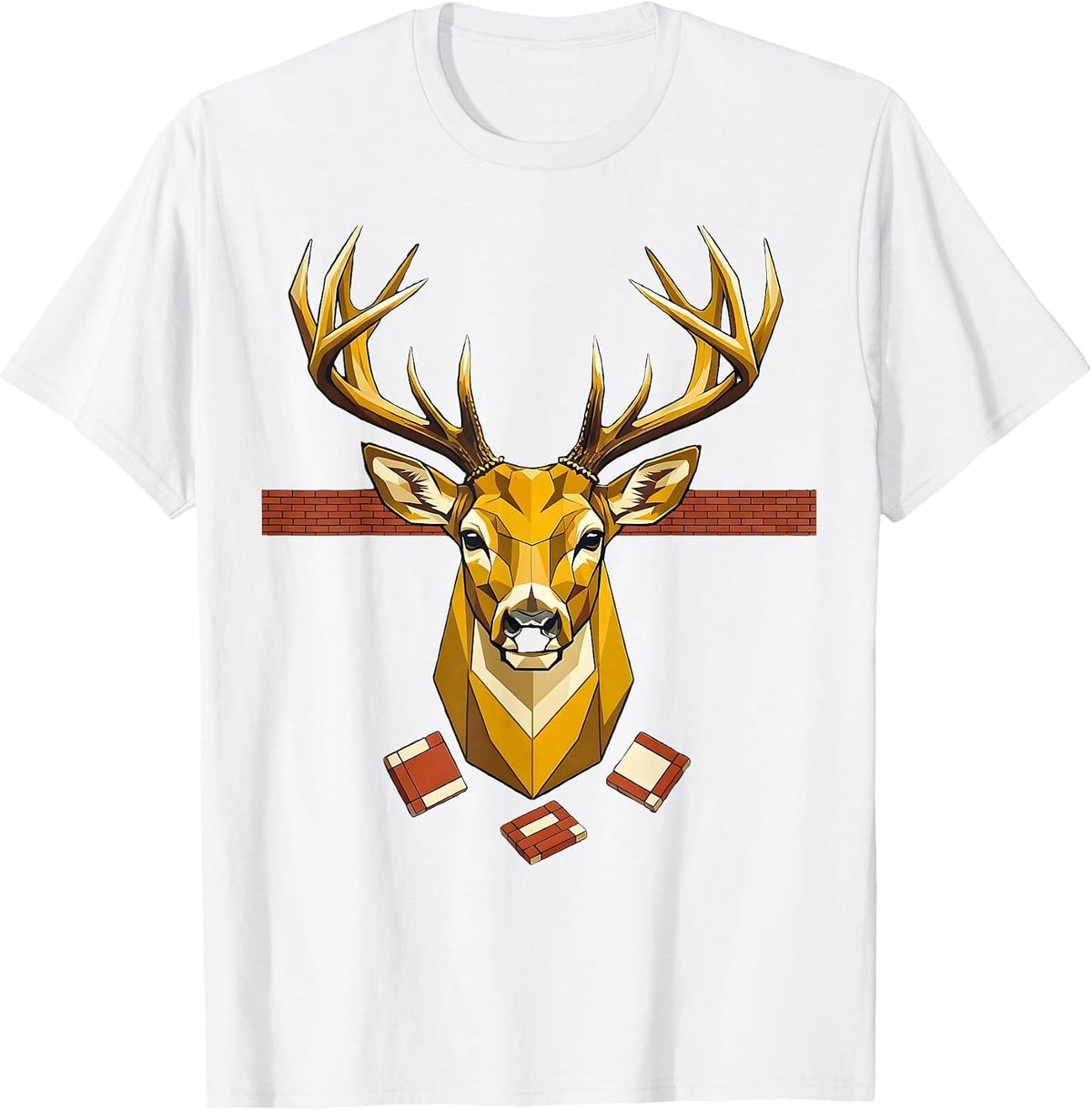 Oversized Buck Head Geometric Deer Hunting Humor T-Shirt - White