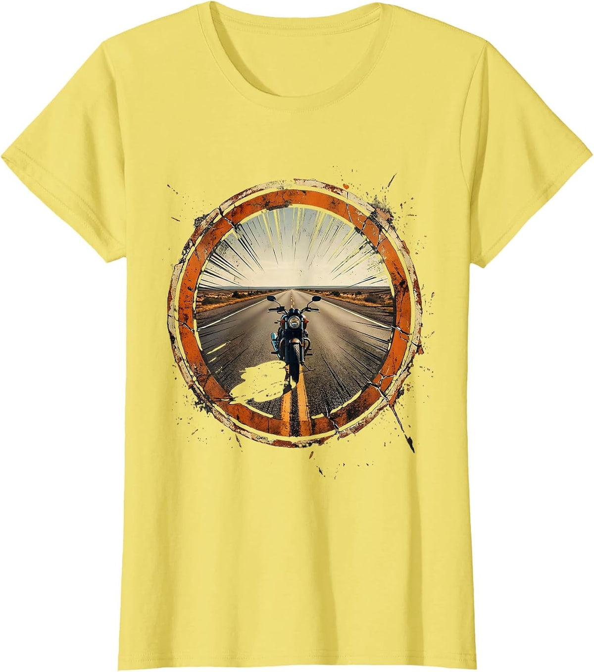 Live Free Motorcycle Open Highway Graphic T-Shirt - Lemon Yellow