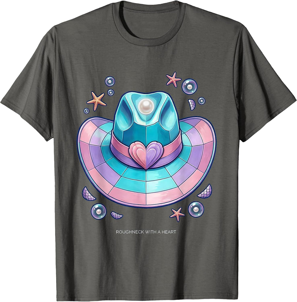 Roughneck With A Heart Cowboy Design T-Shirt - Asphalt Grey