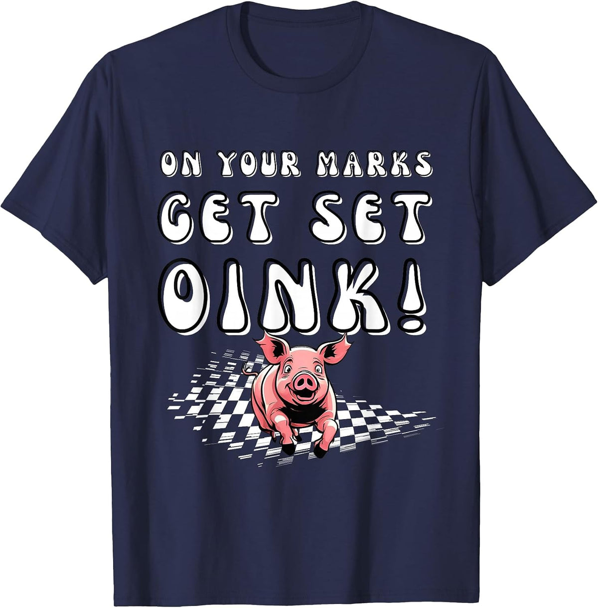 Pig Race Team Pig Running Team Funny Pic Racing T-Shirt - Navy Blue