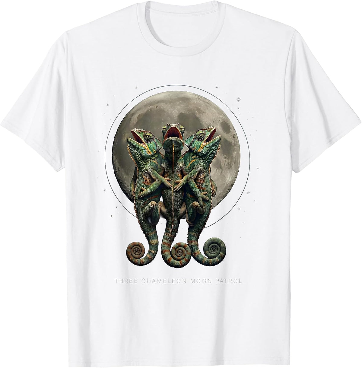 Three Chameleon Moon Patrol Surreal Halloween Meme Humor T-Shirt - White