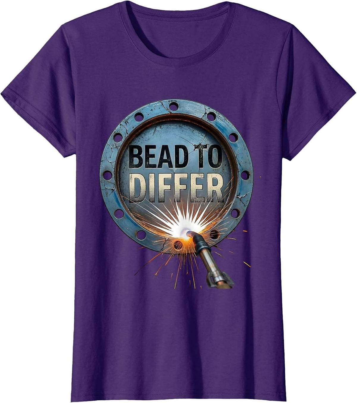 Women's Bead To Differ Distressed Welder Trade Pride Humor T-Shirt - Purple