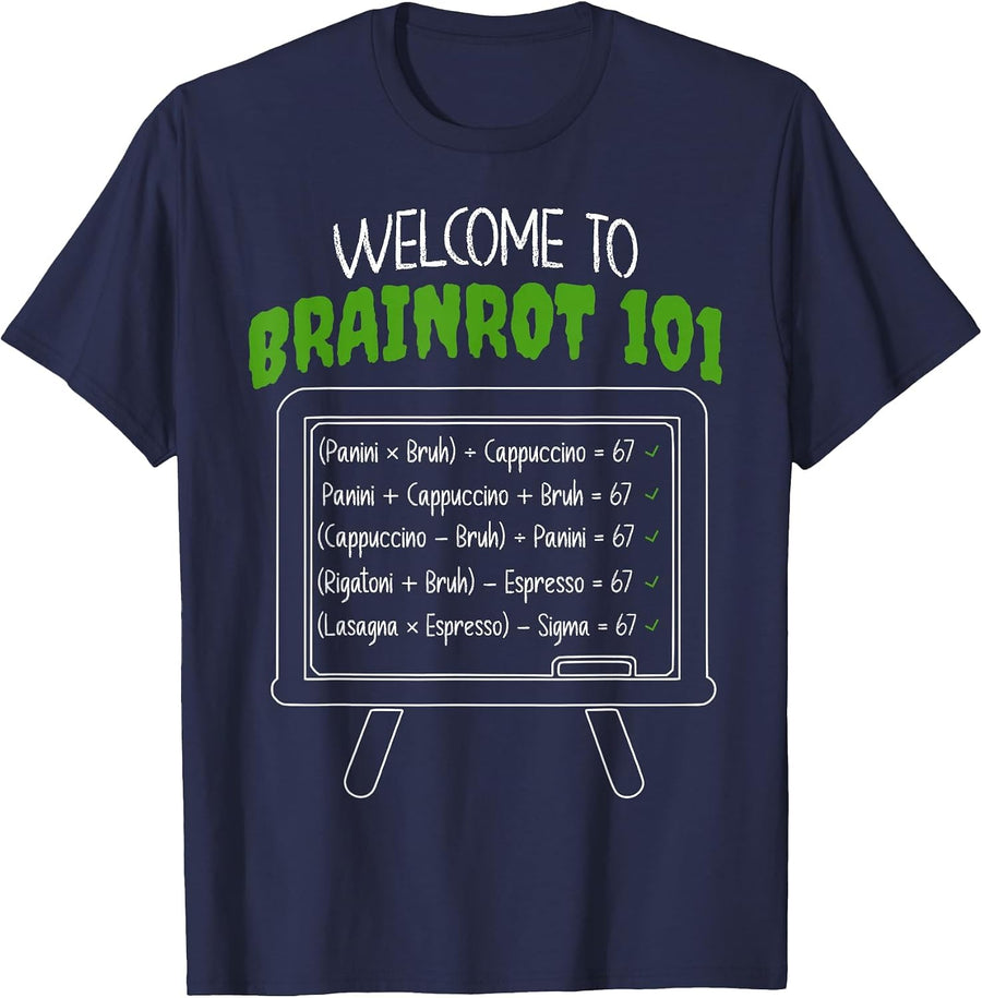 Funny Teacher Italian Brainrot Meme 67 Cappuccino Six Seven T-Shirt - Navy Blue