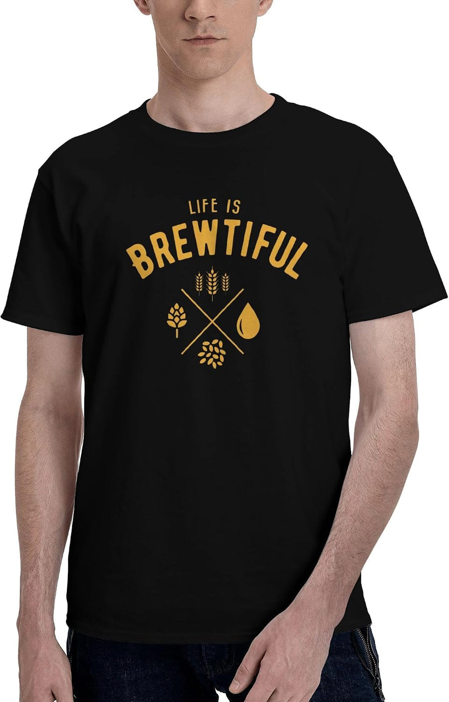 Men's T-Shirt,Life is Brewtiful Beer,Athletic Top Moisture Wicking Short Sleeved Tee - As Pictured