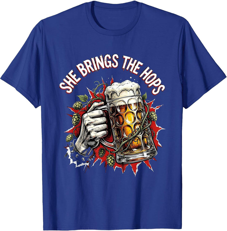 She Brings the Hops Oktoberfest Design T-Shirt - Royal Blue