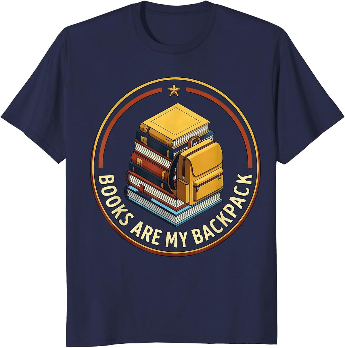 Men's Books Are My Backpack Back to School Design T-Shirt - Navy Blue