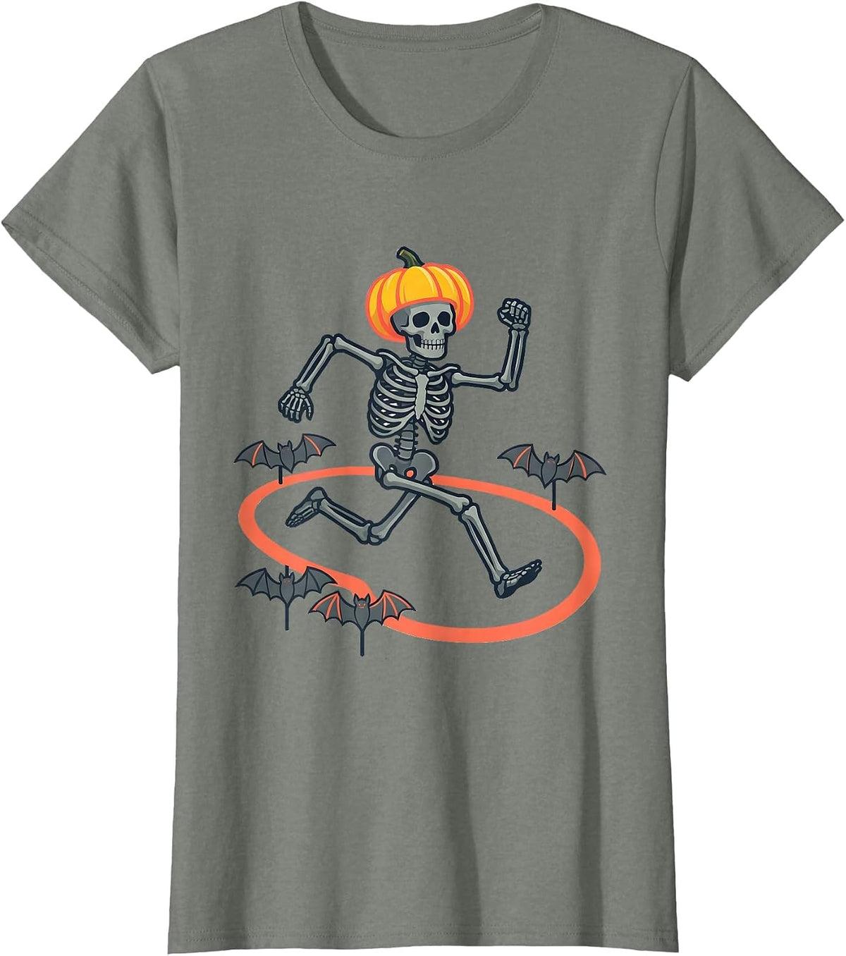 Cheerful Skeleton Runner Halloween 5K Fun Run T-Shirt - Olive Heather