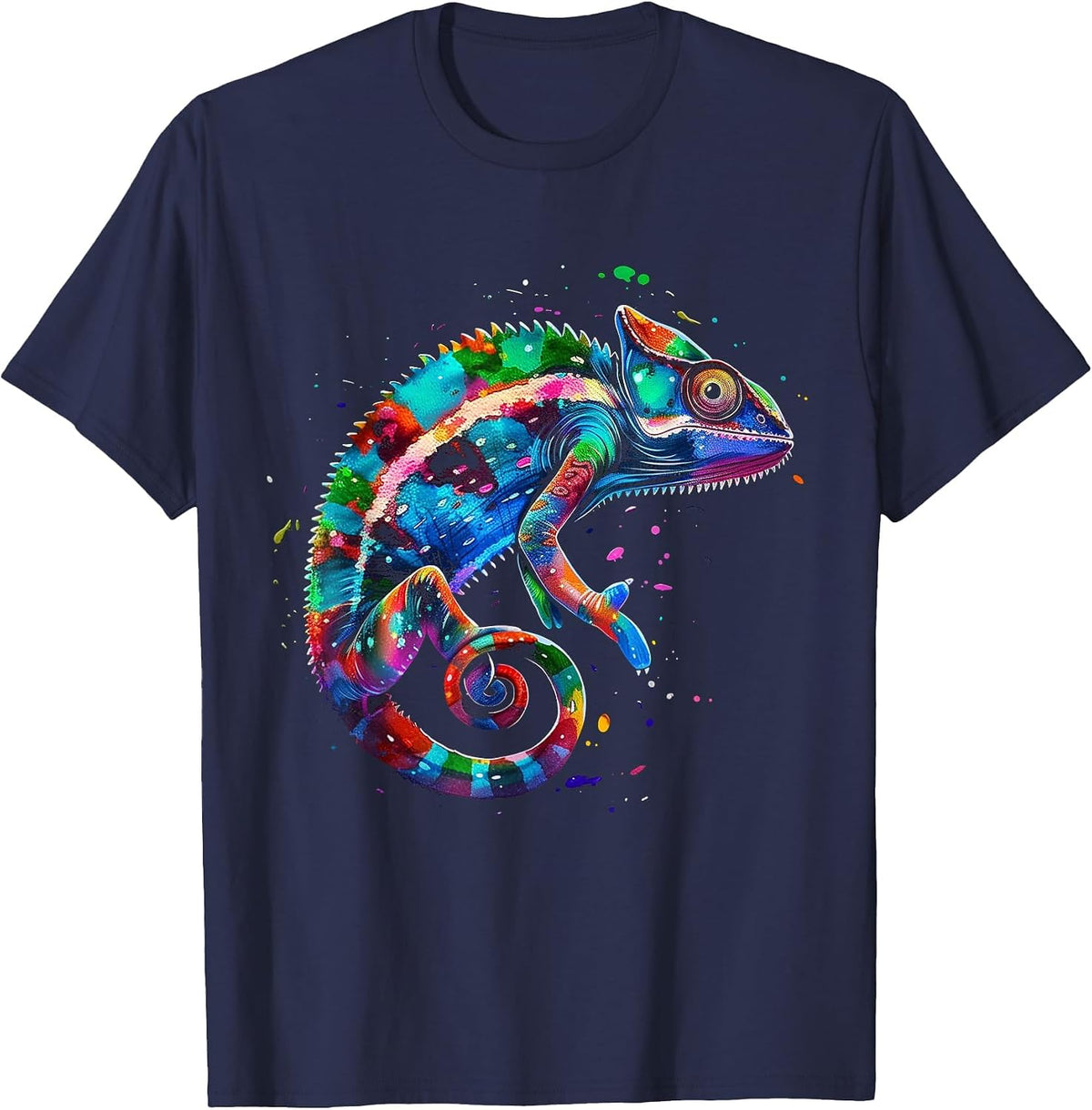 Chameleon Colorful Reptile Lover T-Shirt - Navy Blue
