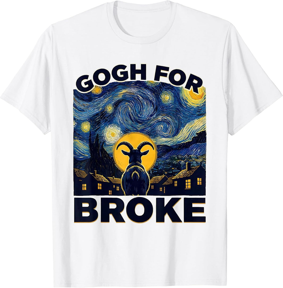Men's Gogh For Broke Funny Van Gogh Starry Night Animal Parody Art T-Shirt - White