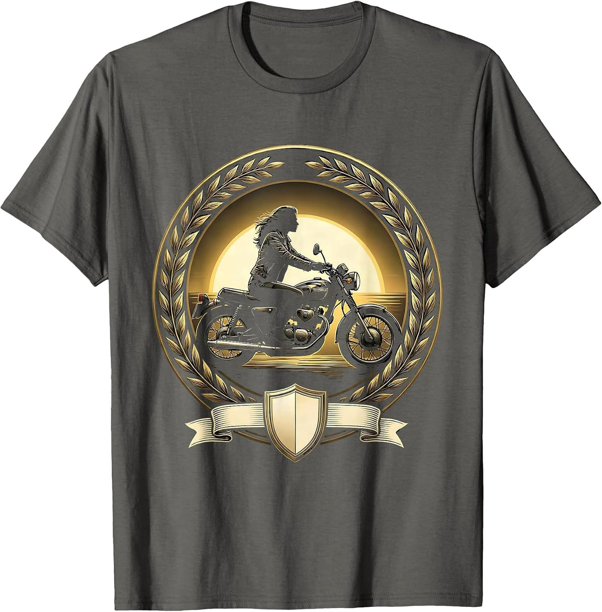 Leather Jacket Rider Motorcycle Dusk Graphic Tee T-Shirt - Asphalt Grey