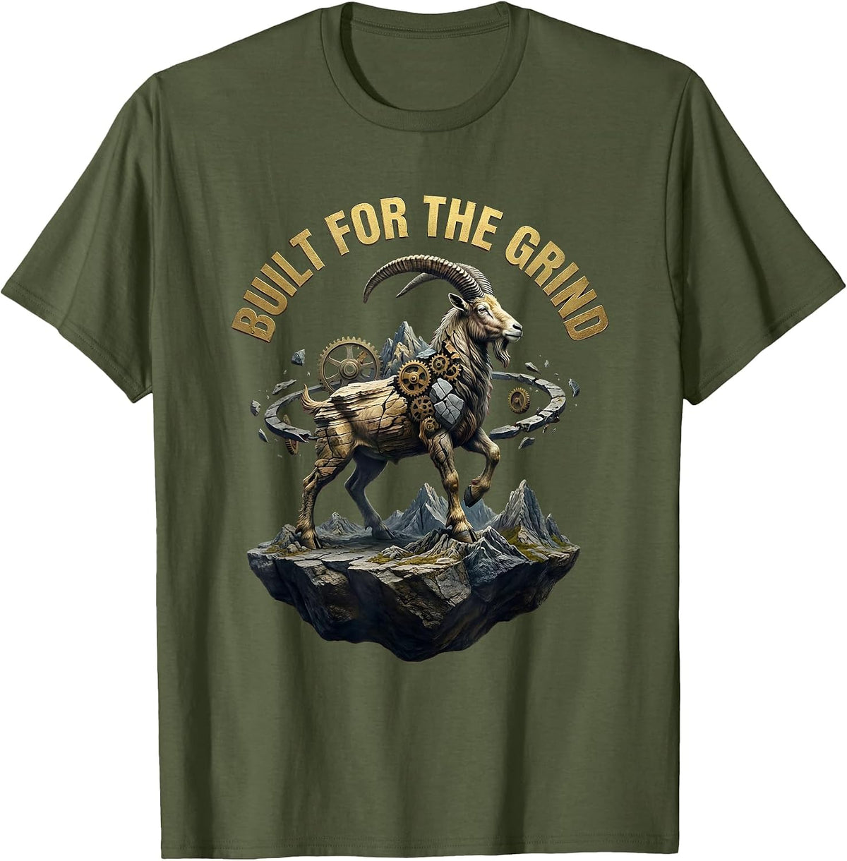 Capricorn Built for the Grind Zodiac Design T-Shirt - Olive Green