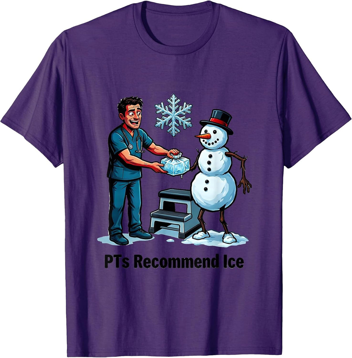 PTs Recommend Ice Cartoon Physical Therapist Holiday Humor T-Shirt - Purple