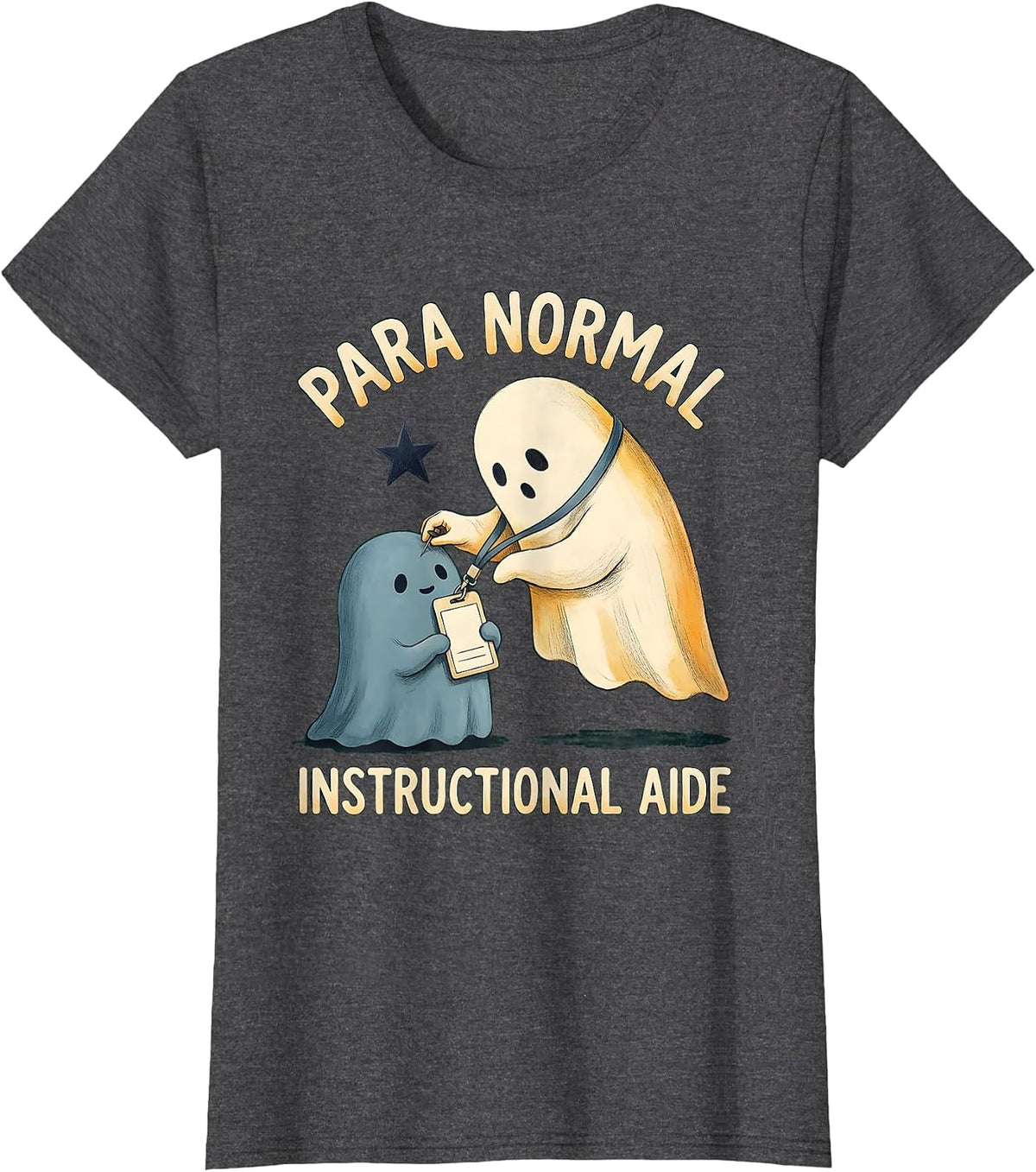 Women's Para Normal Instructional Aide Storybook Ghost Halloween T-Shirt - Dark Heather Grey