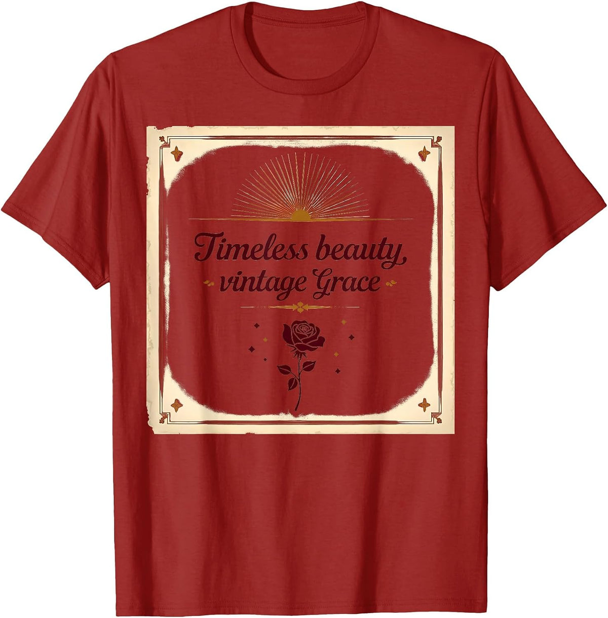 Vintage 1975 Timeless Beauty Grace Design T-Shirt - Cranberry Red