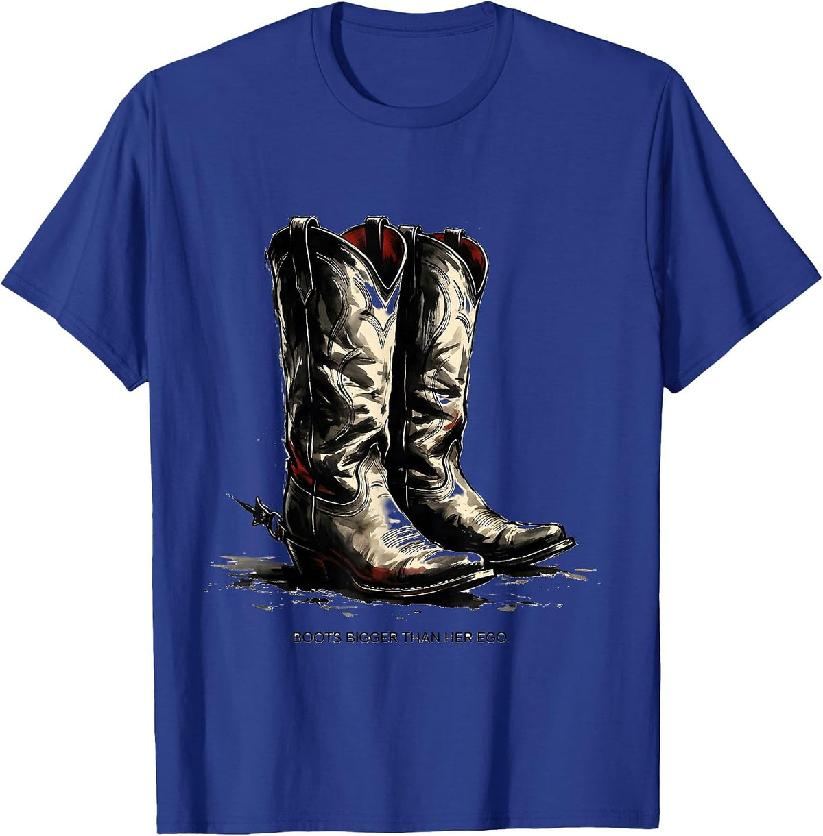 Men's Boots Bigger Than Her Ego Western Design T-Shirt - Royal Blue