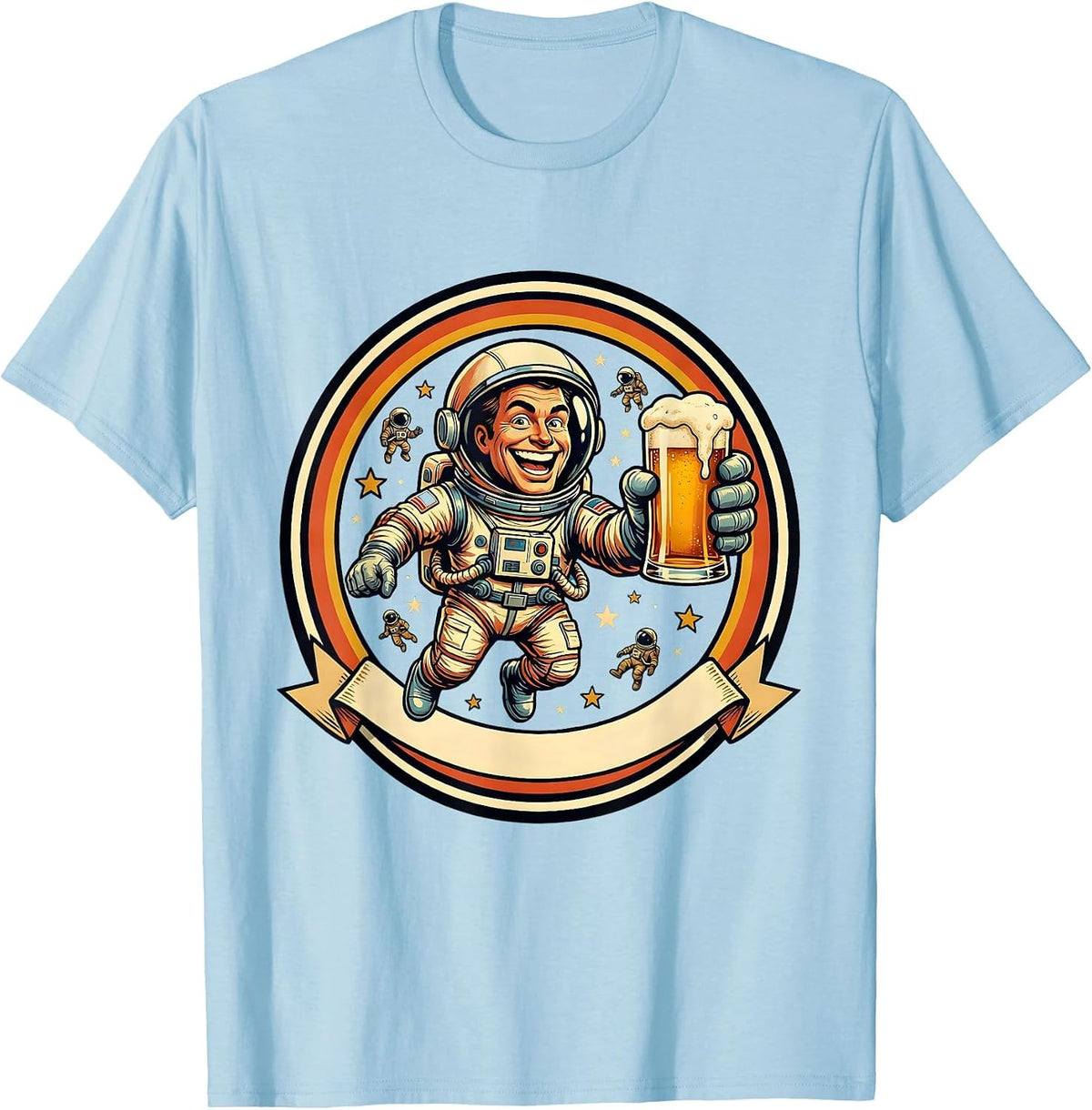Men's Astronaut Floating With a Pint Glass Beer Design T-Shirt - Baby Blue