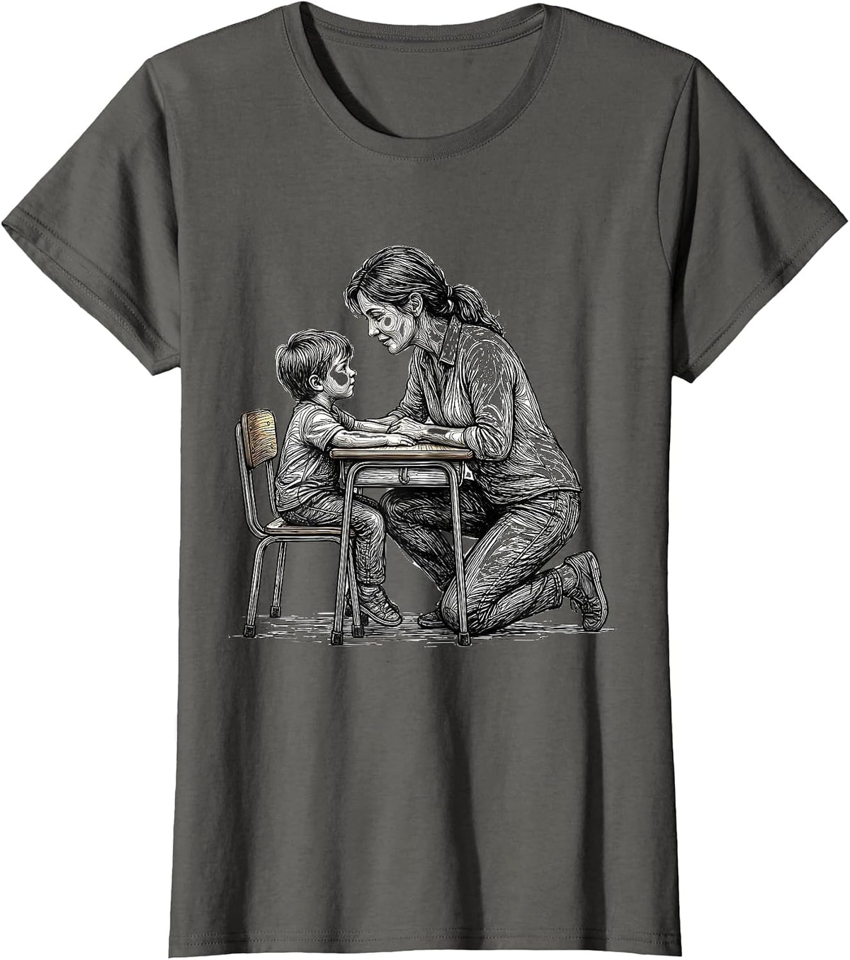 Women's Paraprofessional Teacher's Aide Student Desk Graphic T-Shirt - Asphalt Grey