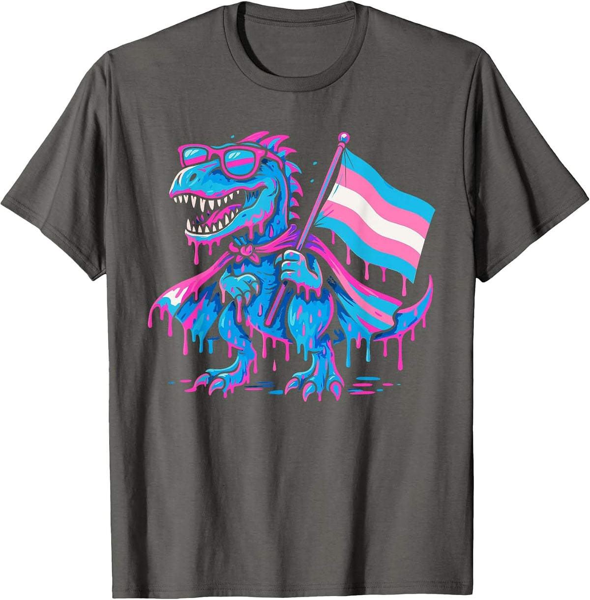 Transgender T-Rex LGBTQ Pride Drip Trans Rights Dinosaur T-Shirt - Asphalt Grey