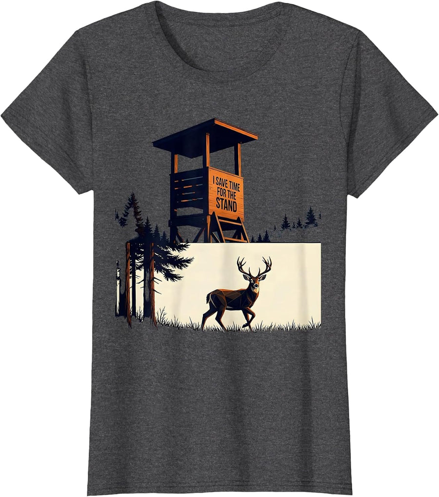 Women's I Save Time For The Stand Funny Deer Hunting Dad Humor T-Shirt - Dark Heather Grey