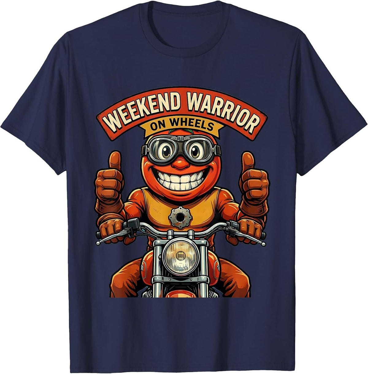 Weekend Warrior On Wheels Motorcycle Design T-Shirt - Navy Blue