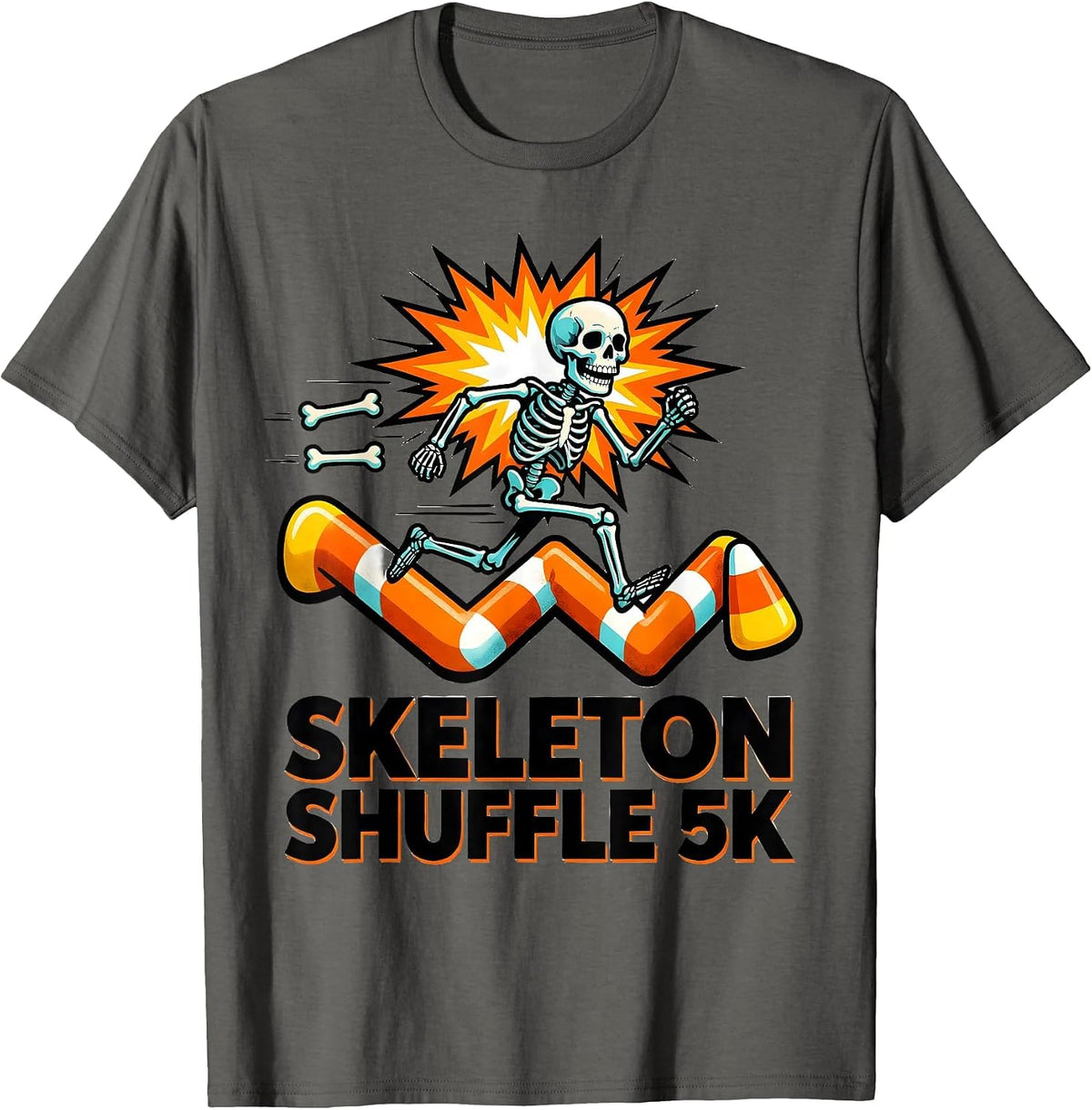 Men's Skeleton Shuffle 5K Funny Halloween Running Costume T-Shirt - Asphalt Grey