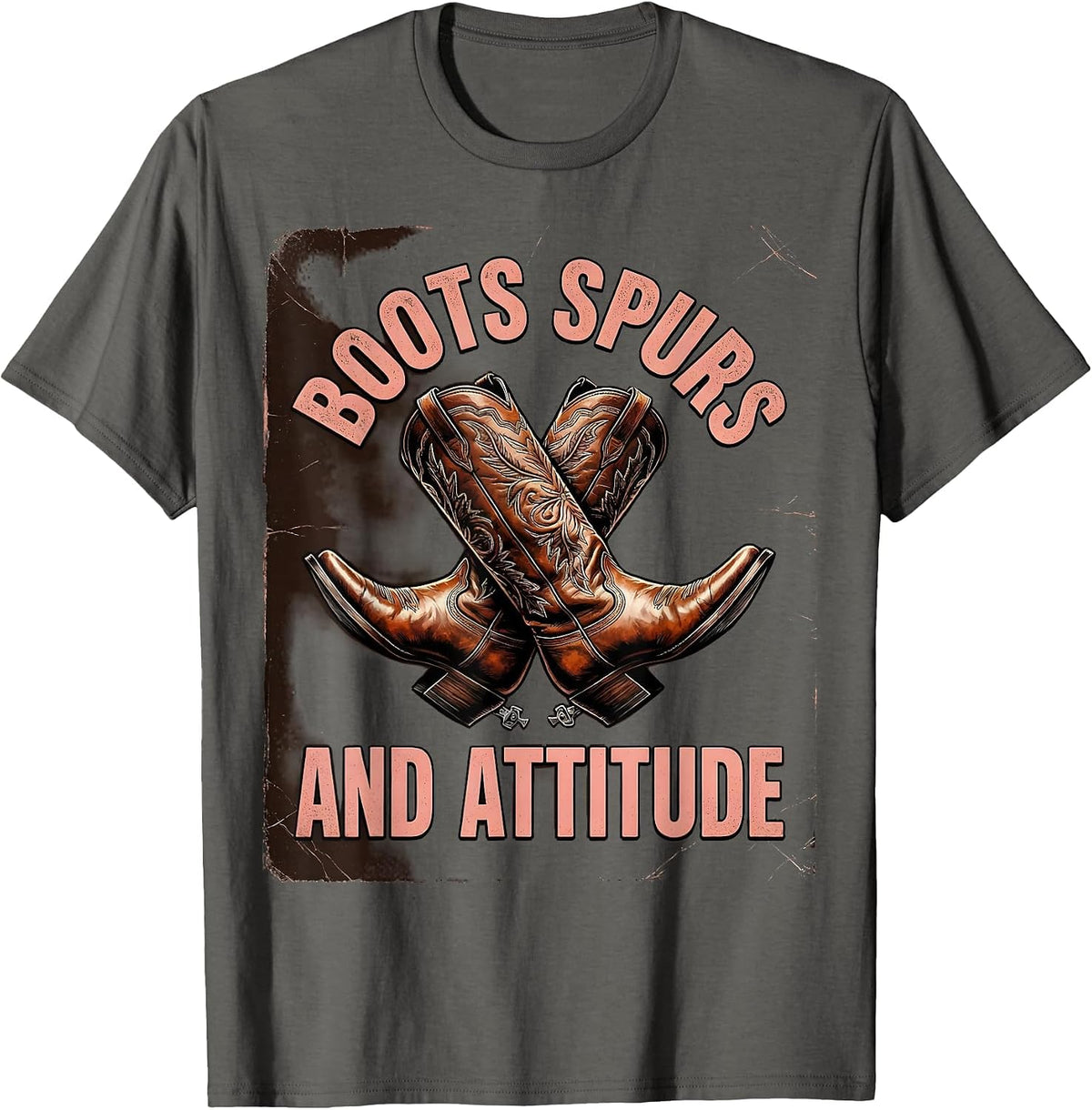 Boots Spurs and Attitude Cowboy Design T-Shirt - Asphalt Grey