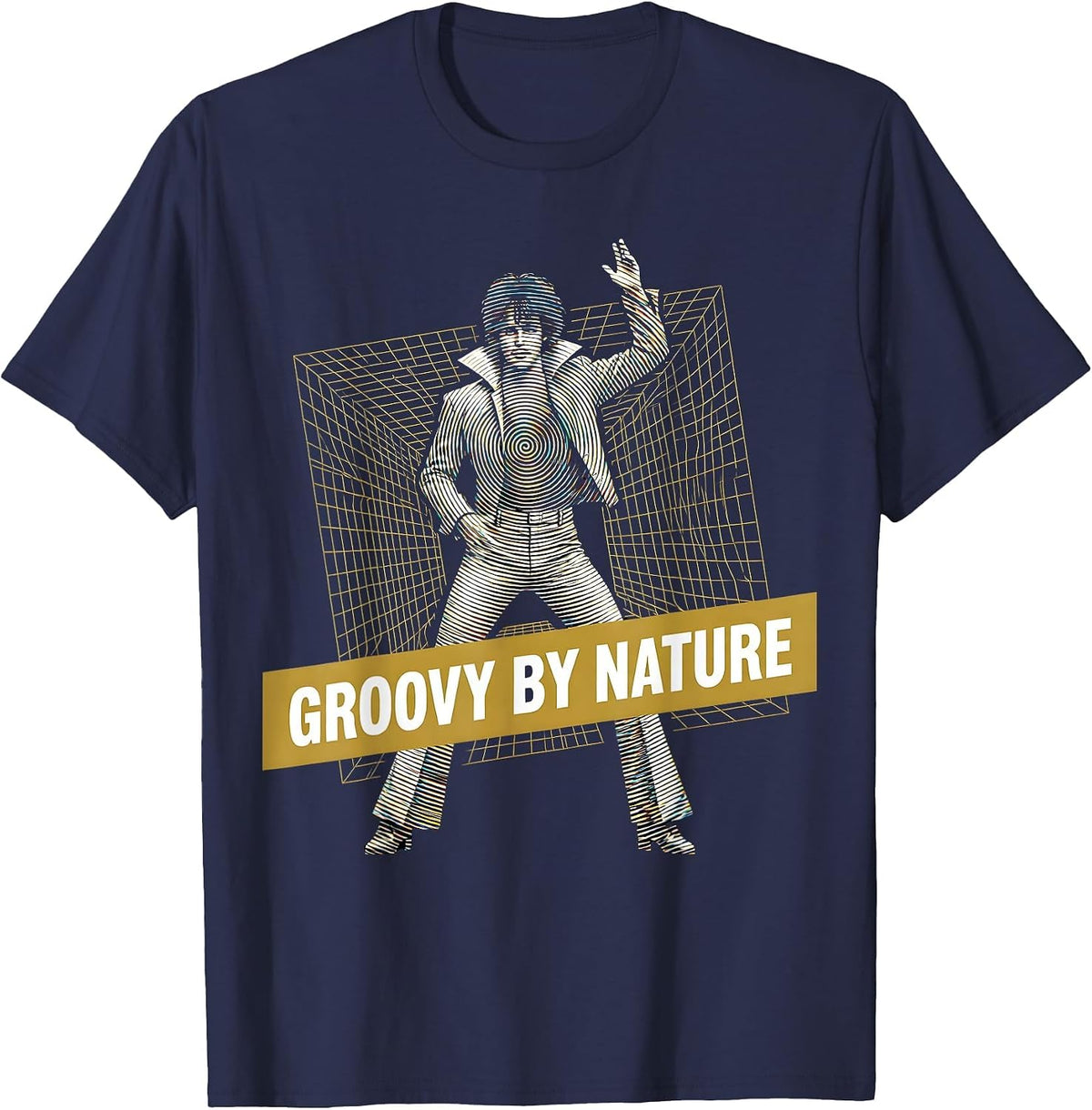 Groovy By Nature Disco Men Retro Design T-Shirt - Navy Blue