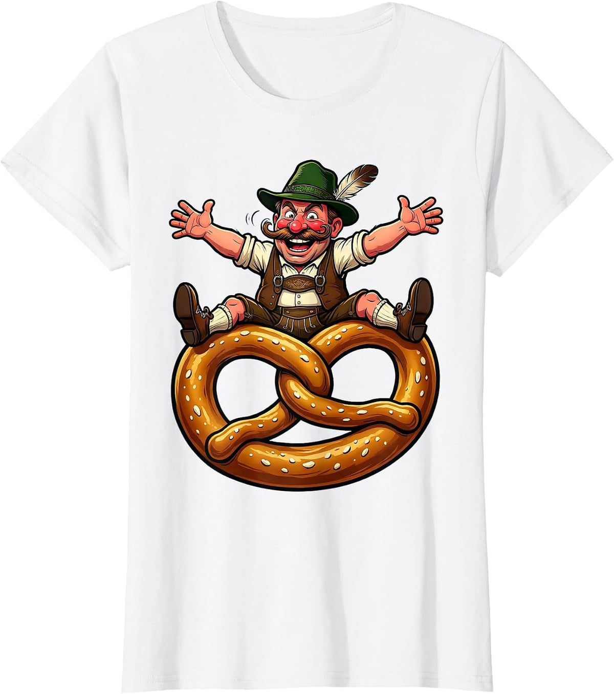 Oktoberfest Pretzel Rider Lederhosen Illustration T-Shirt - White
