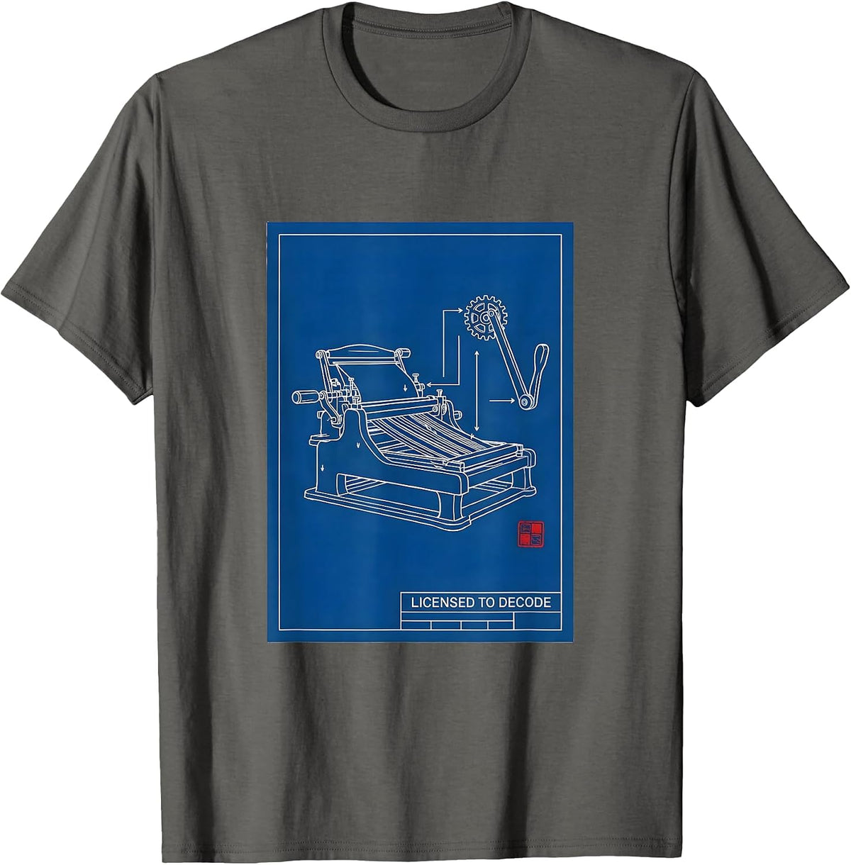 Men's Licensed To Decode Technical Blueprint Dyslexia Teacher T-Shirt - Asphalt Grey