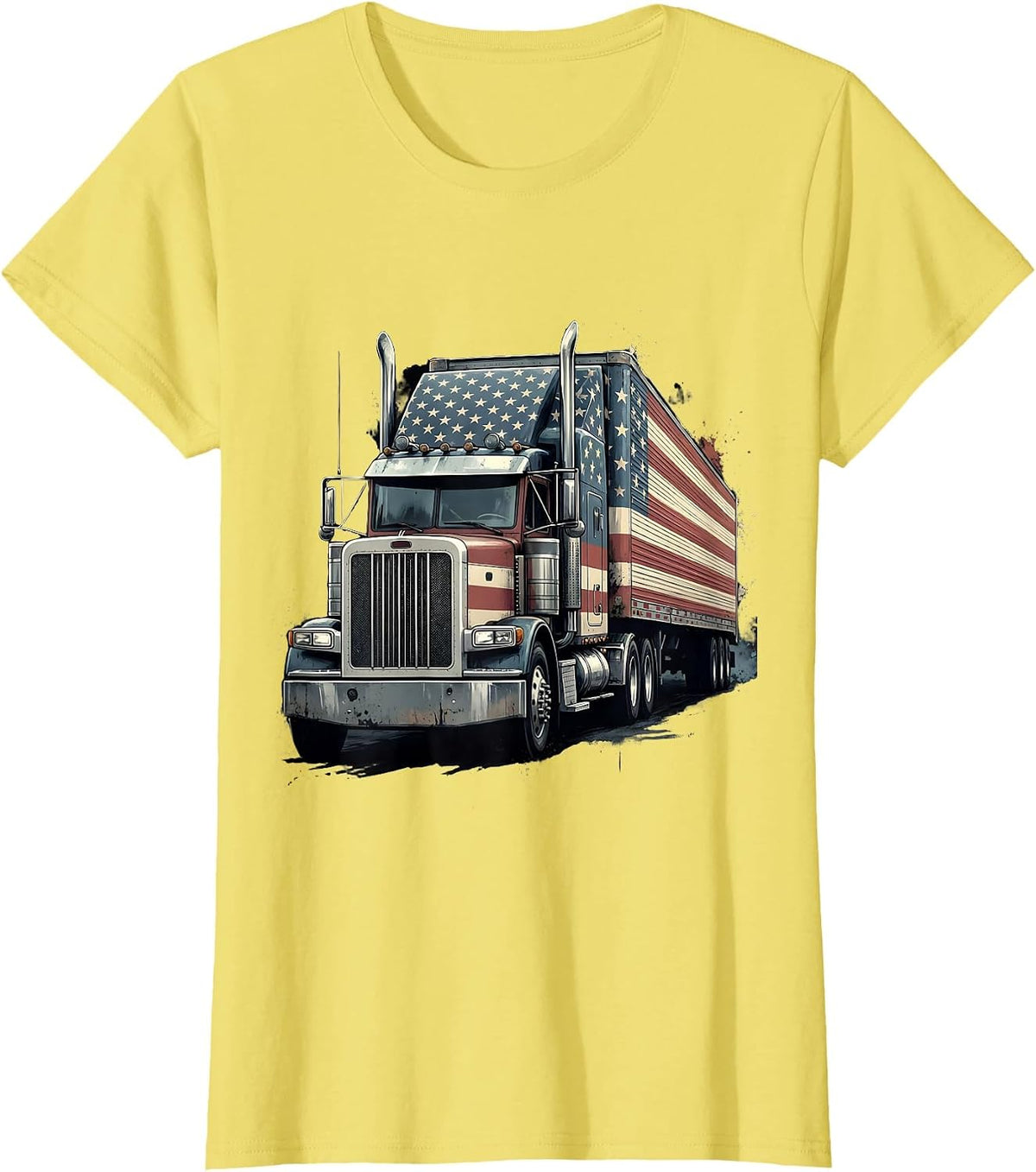 Broadside Semi-Trailer Patriotic American Flag Trucker T-Shirt - Lemon Yellow
