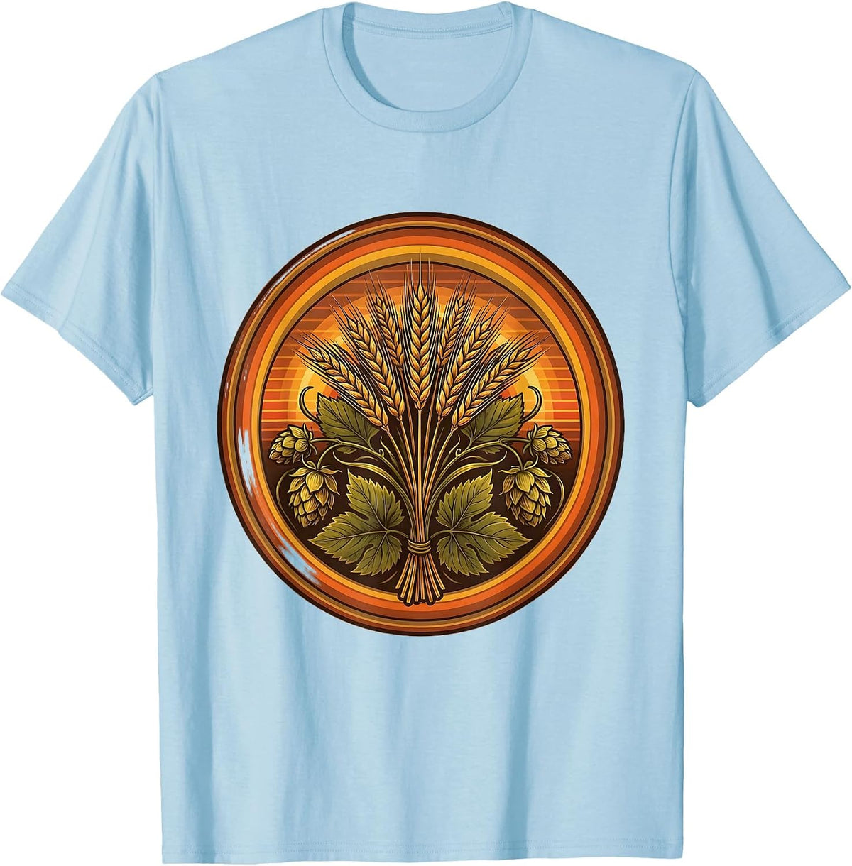 Oktoberfest Hop Flowers and Barley Wheat Design T-Shirt - Baby Blue