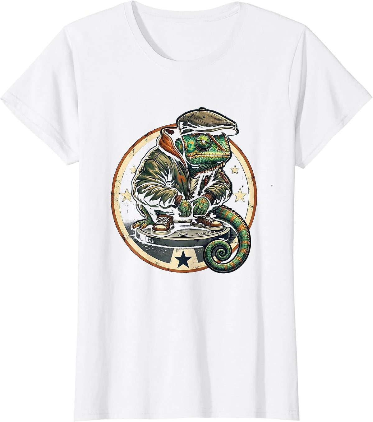 Swaggering Chameleon Y2K Vintage Hip-Hop Streetwear T-Shirt - White