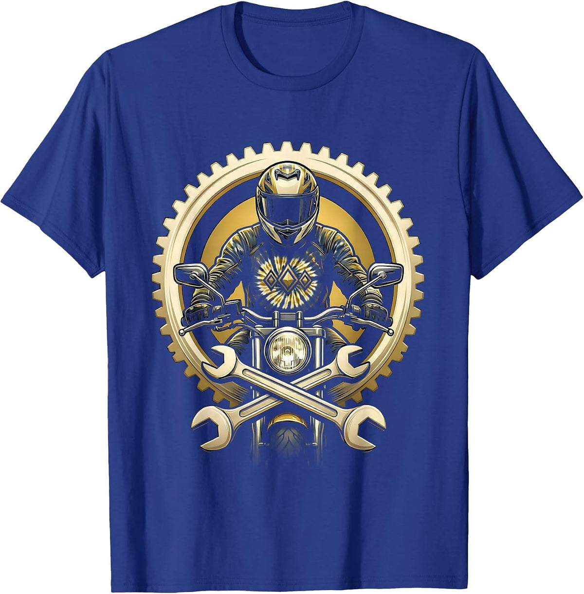 Men's Tie Dye Biker Rider Motorcycle Graphic Tee T-Shirt - Royal Blue