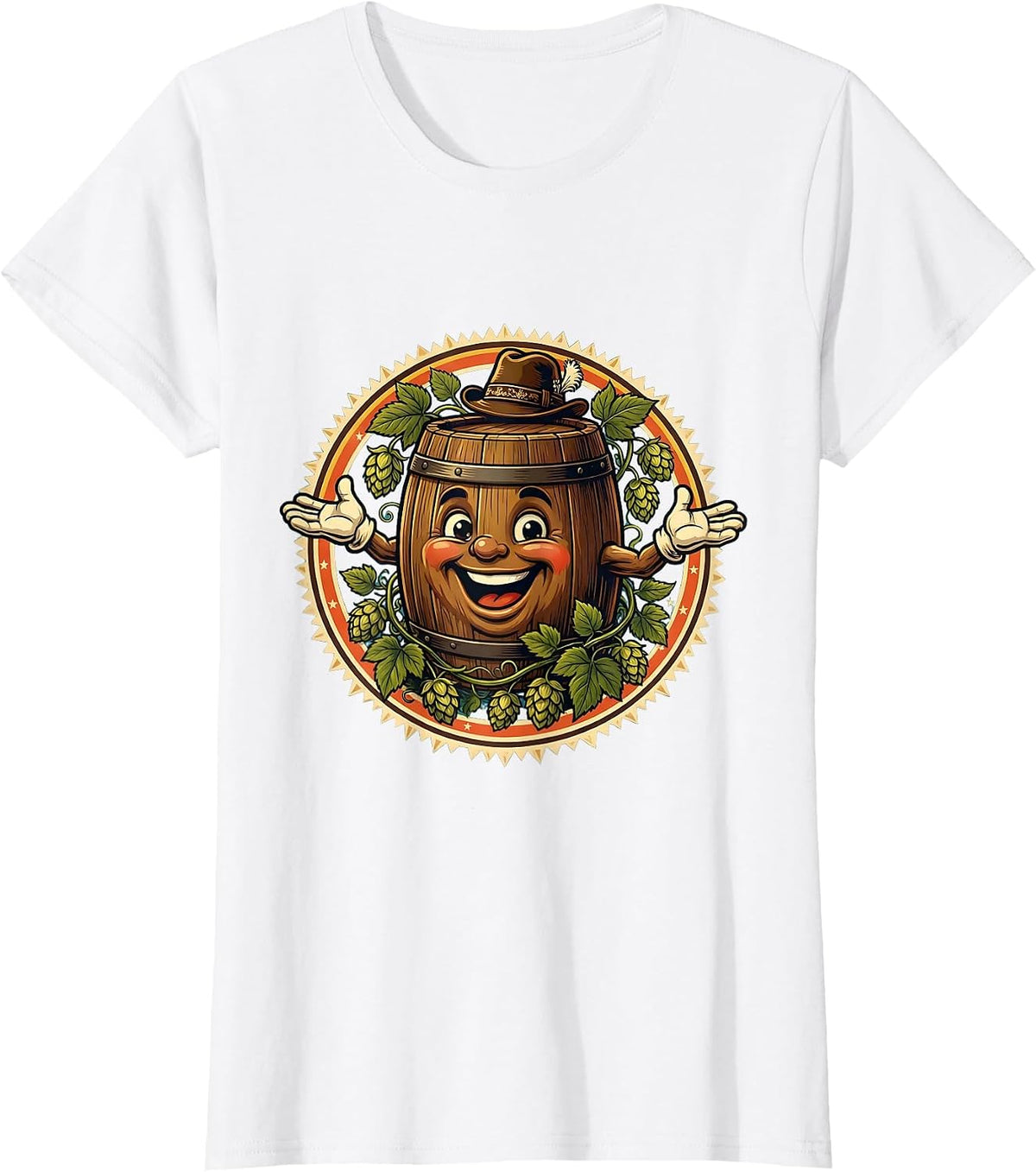 Women's Oktoberfest Hop Vine and Barrel Graphic T-Shirt - White