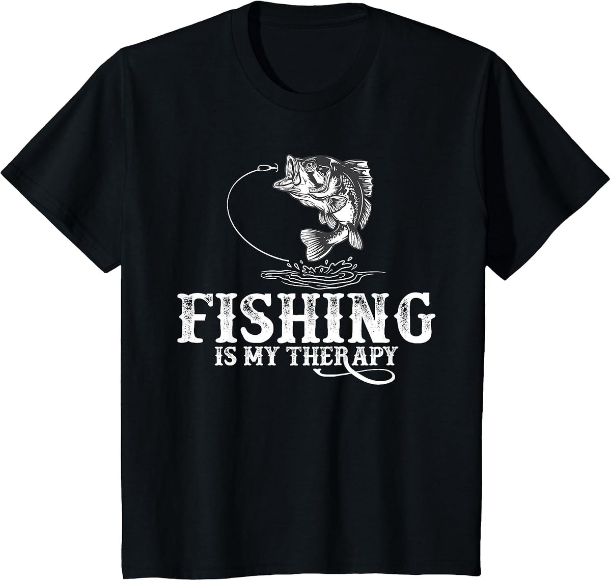 Fishing is My Therapy Funny Fishermen T-Shirt - Black