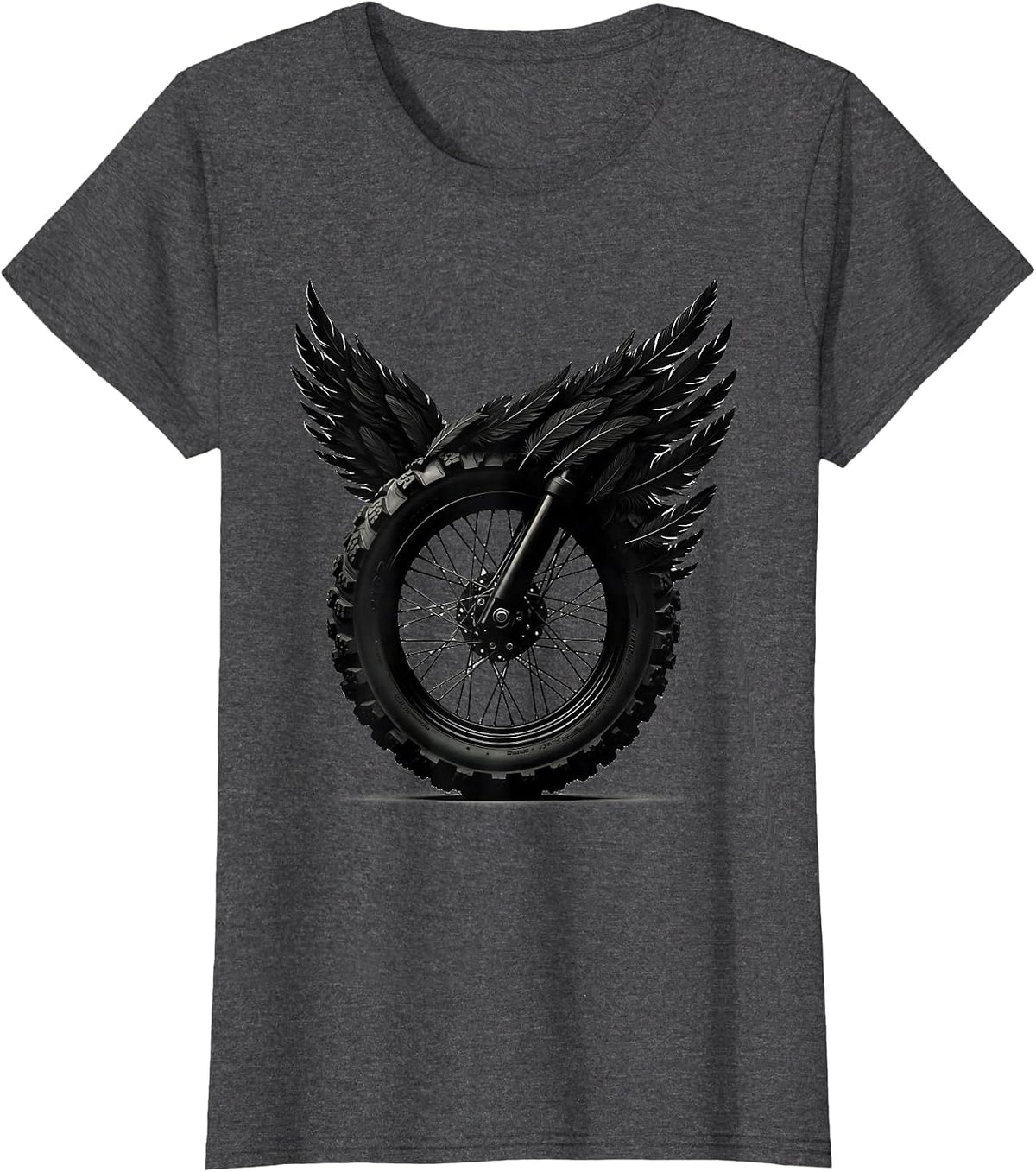 Women's Tire Tread Eagle Feathers Motorcycle Art T-Shirt - Dark Heather Grey