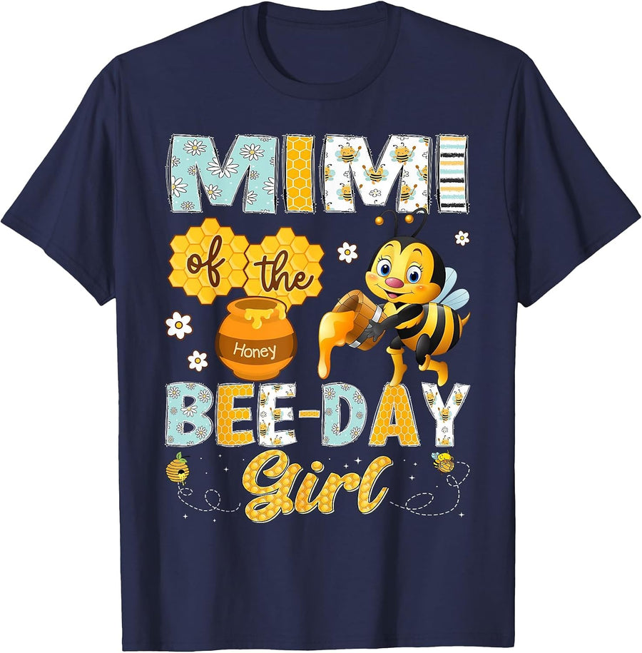 Mimi of The Bee-Day Girl Funny Bee Birthday Girl T-Shirt - Navy Blue