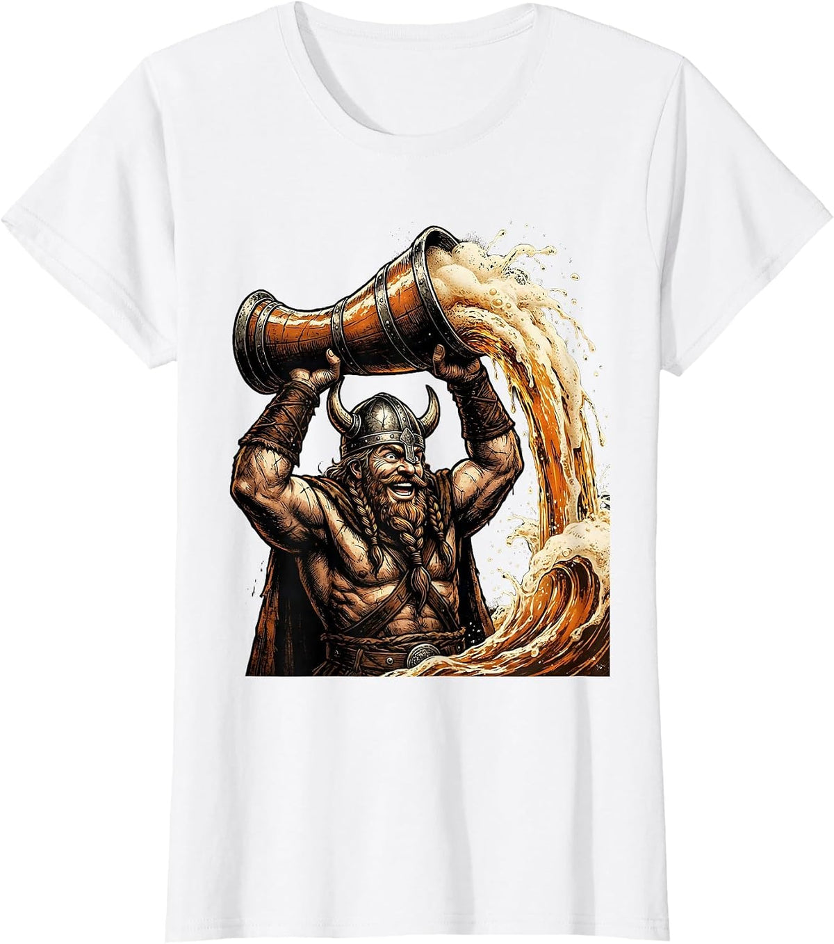 Women's Viking Ale Horn Funny Drinking Graphic Design T-Shirt - White